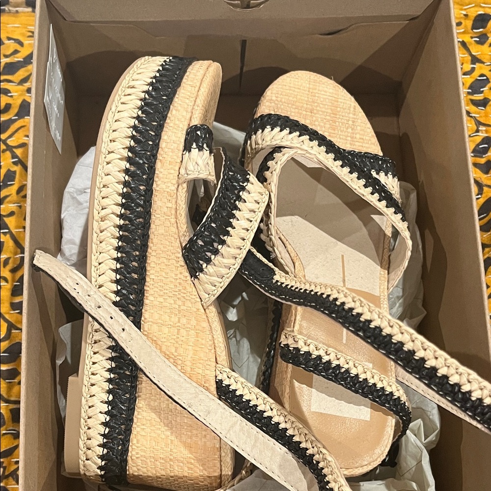 Dolce Vita Tallis Woven Wedge Sandal — Black and Natural